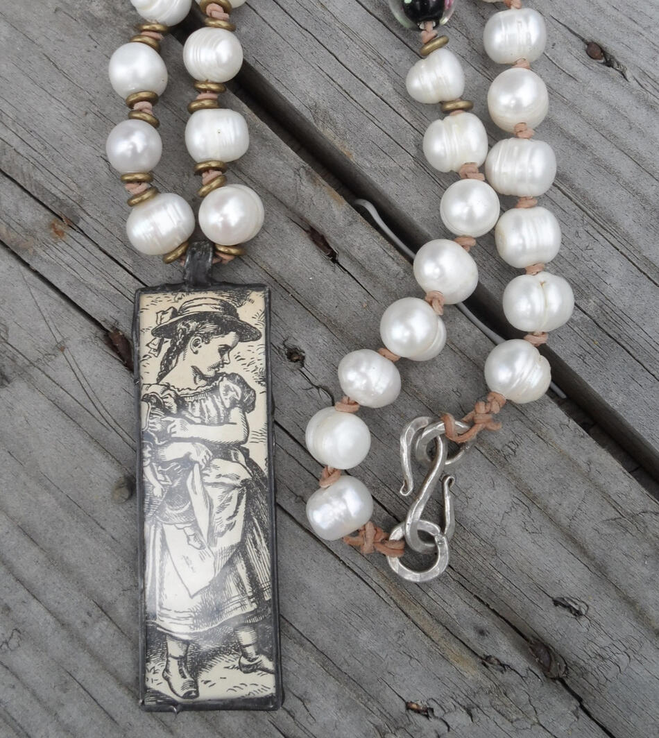 Antique ephemera & pearl necklace Antique ephemera & pearl necklace